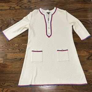 Misook Ivory Knit Top with Red and Blue Accents